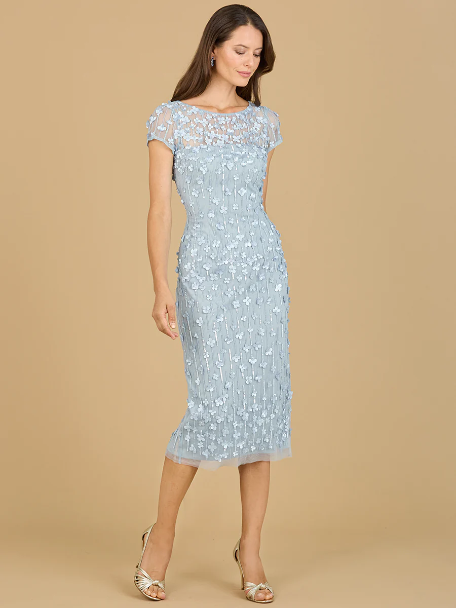 3D Applique Midi Dress with Cap Sleeves - Image 2