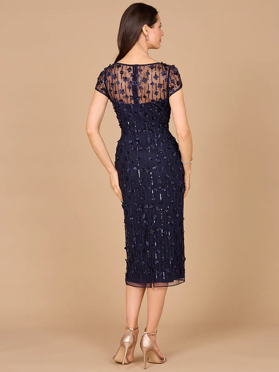 3D Applique Midi Dress with Cap Sleeves - Image 6
