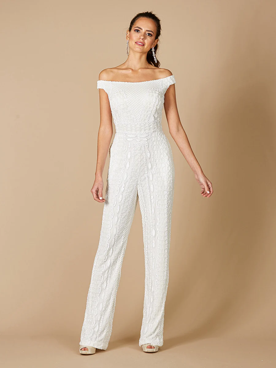 Lara Gabby Beaded Off-the-Shoulder Bridal Jumpsuit