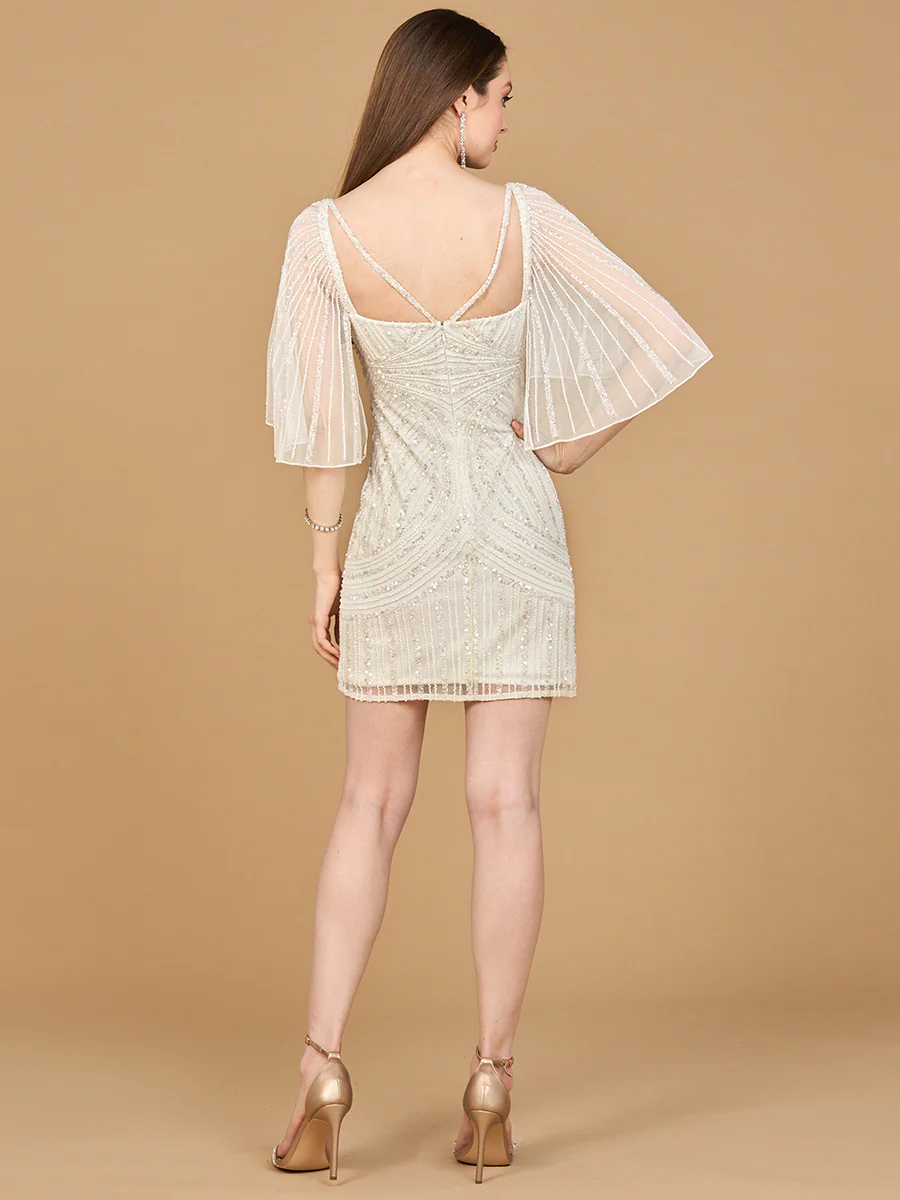 Lara 51213 - Beaded Cape Sleeve Wedding Short Dress - Image 2