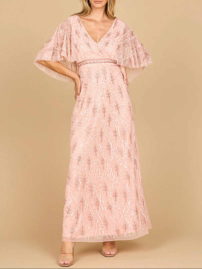 Beaded Gown with Half Cape - Image 3