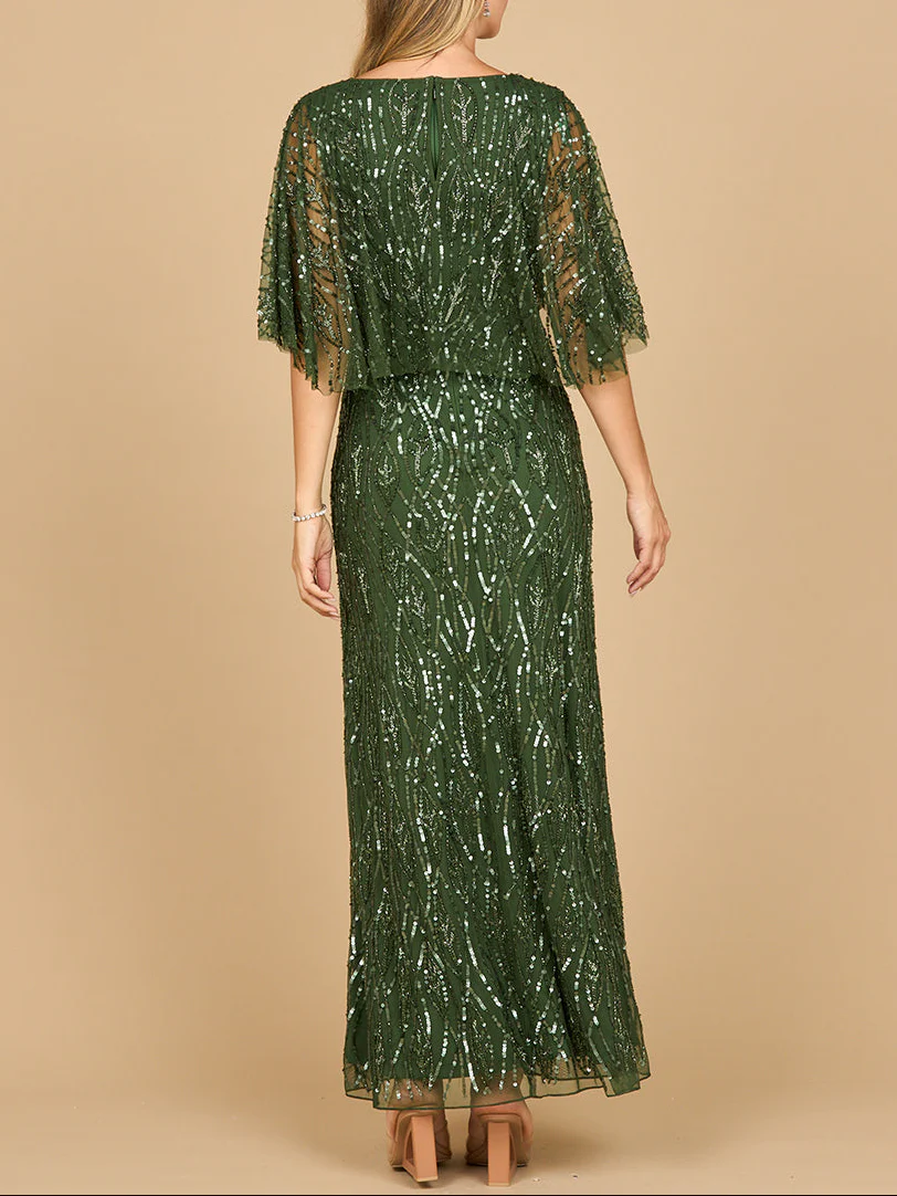 Beaded Gown with Half Cape - Image 4