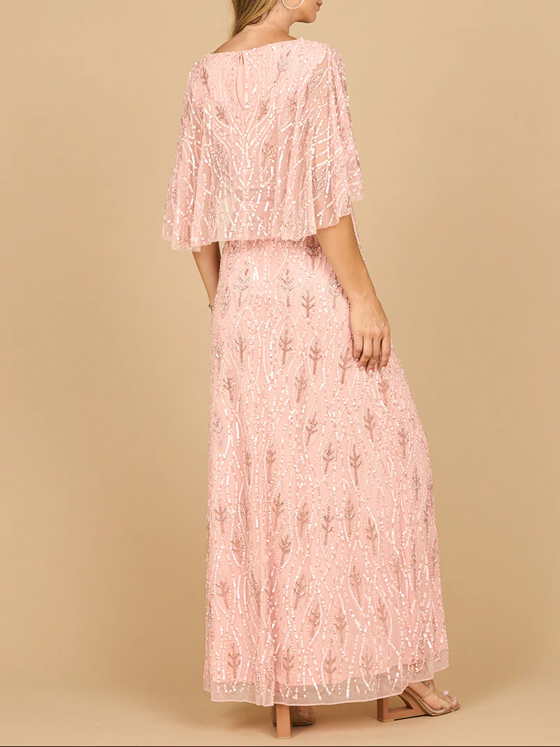 Beaded Gown with Half Cape - Image 5