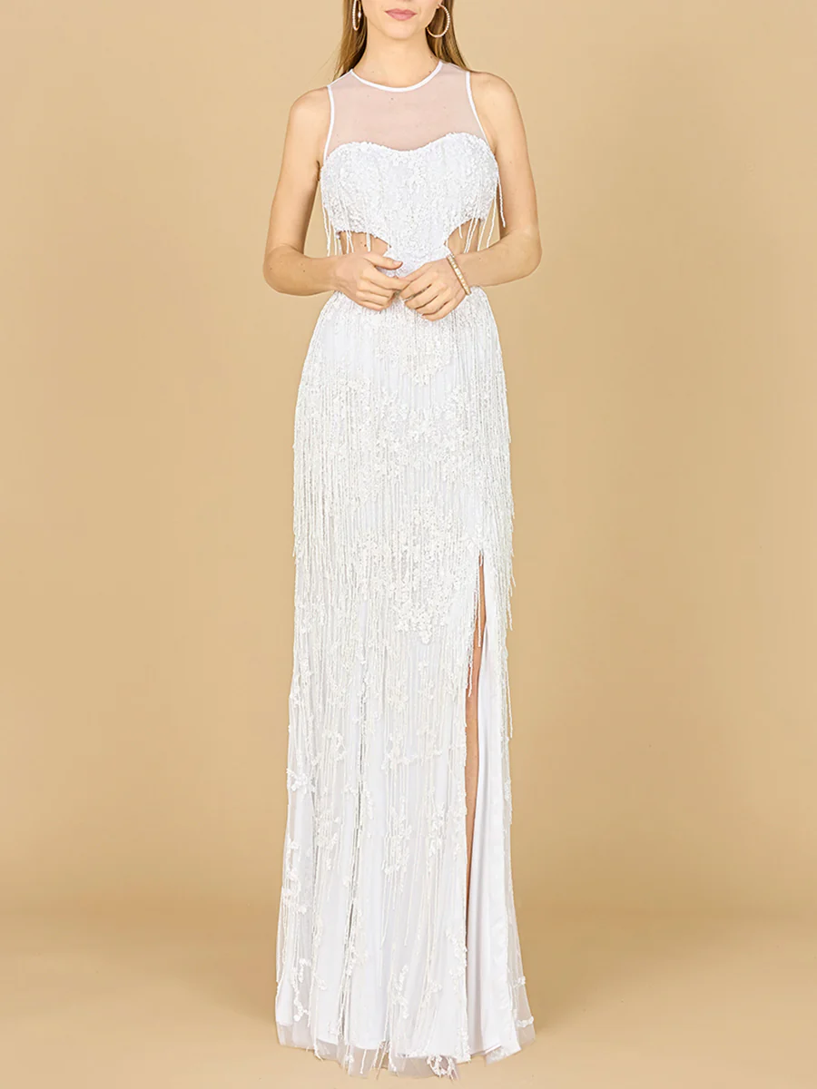 Beaded Cutout Bridal Gown with Fringe