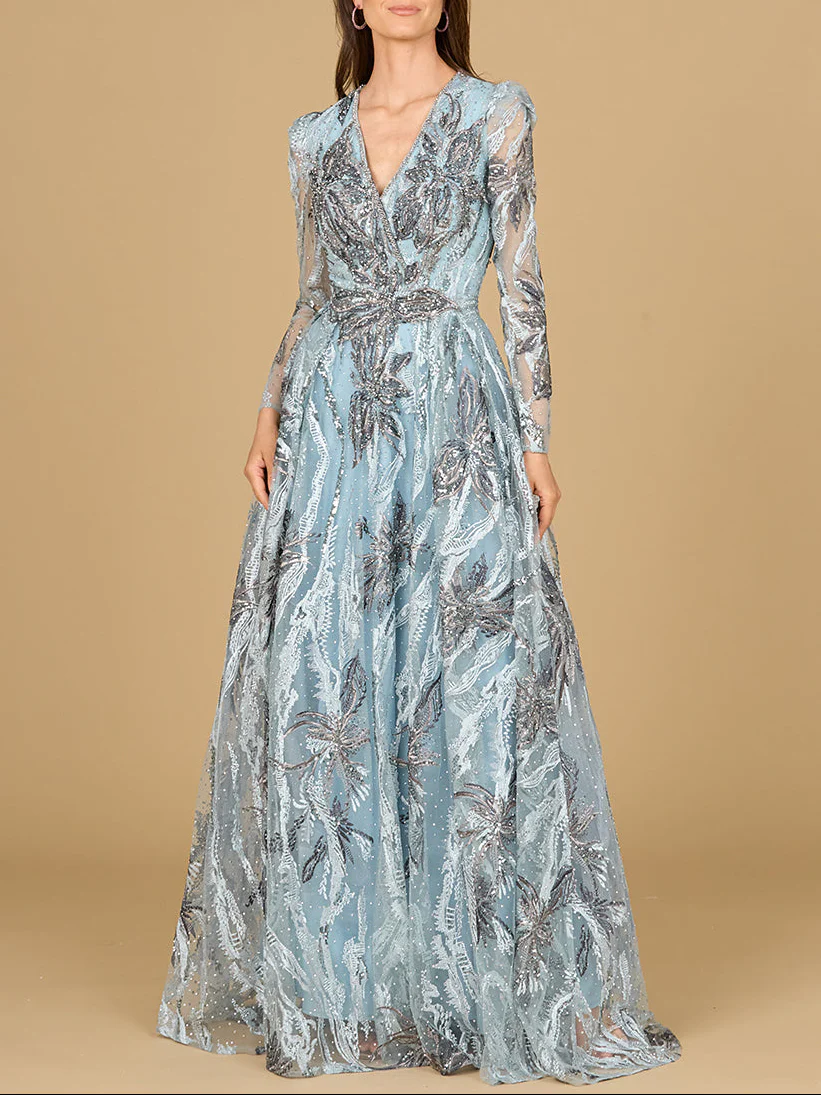 Long Sleeve V-Neck A-Line Gown - Image 2