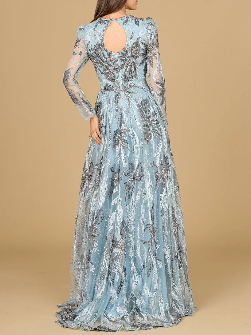 Long Sleeve V-Neck A-Line Gown - Image 3