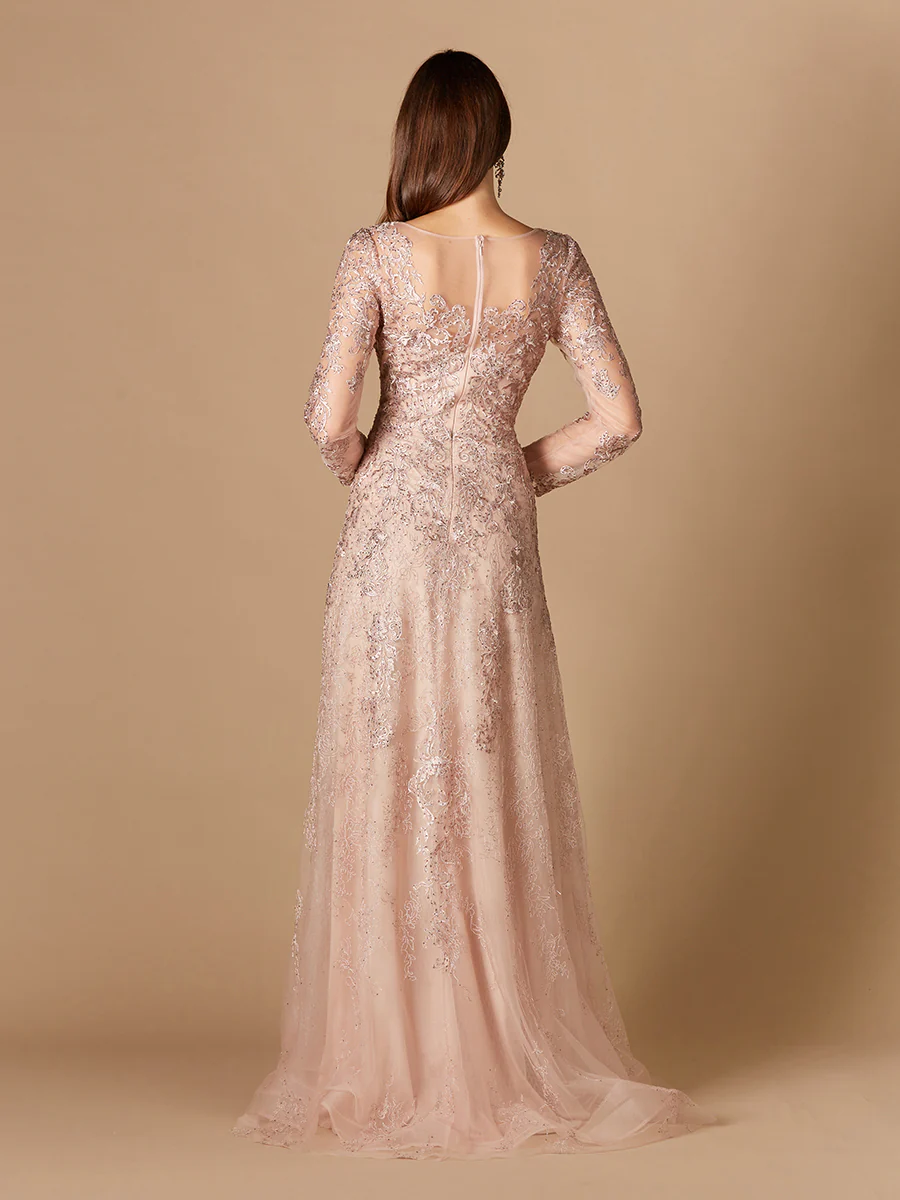 Long Sleeve V-Neck Lace Gown - Image 3