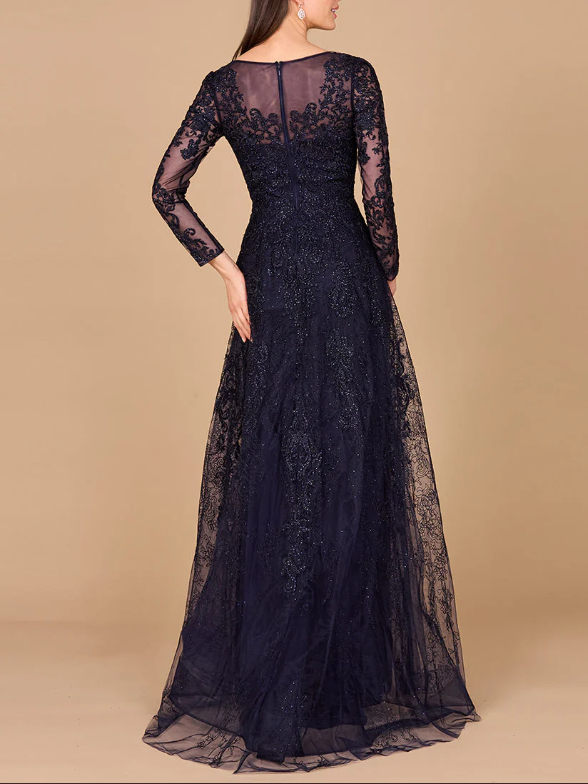 Long Sleeve V-Neck Lace Gown - Image 4