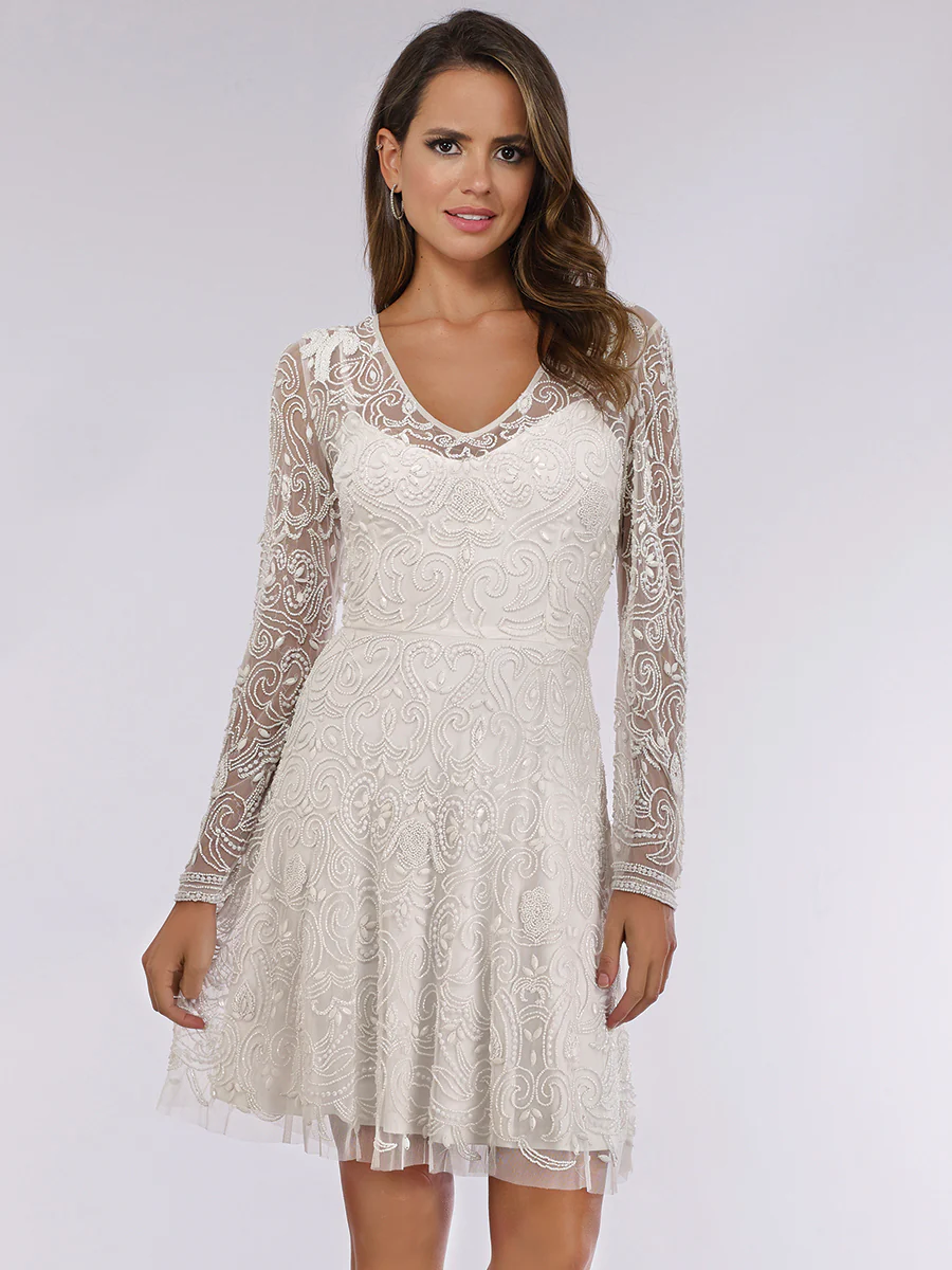 Lara Eliza Beaded A-line Bell Sleeve Bridal Short Dress - Image 3