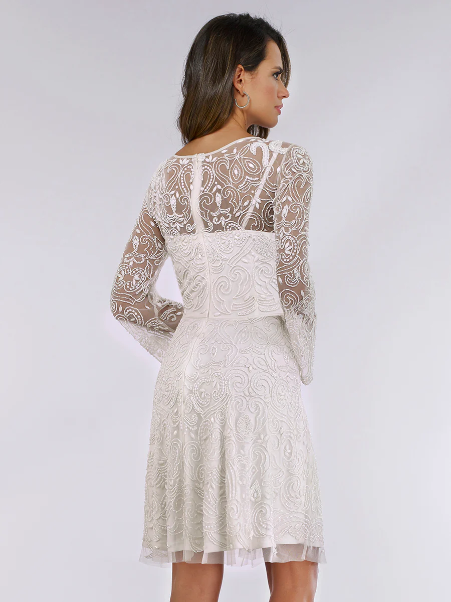 Lara Eliza Beaded A-line Bell Sleeve Bridal Short Dress - Image 5