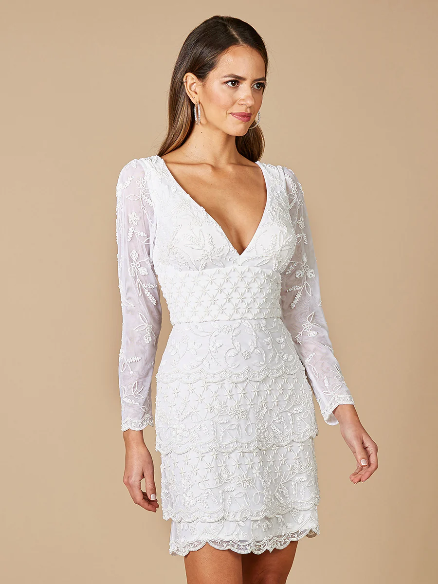 Lara Goldie Beaded V-Neck Mini Dress