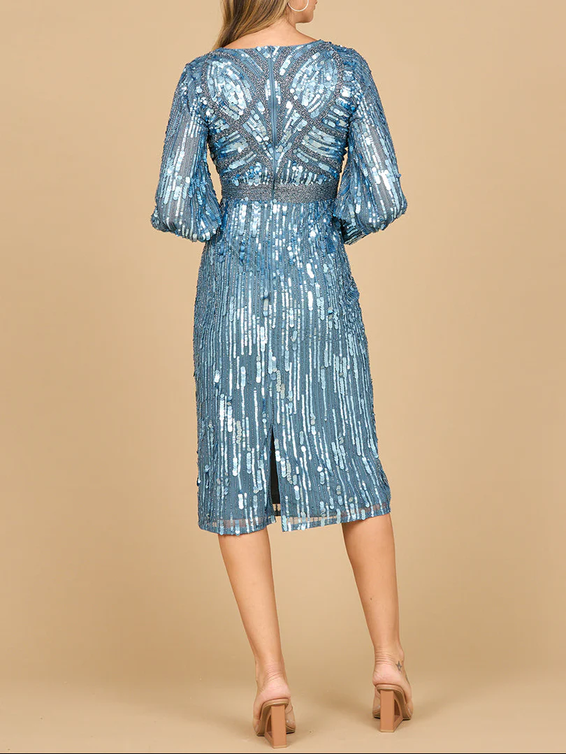 Lara 28855 - Beaded A-line Midi Dress with Long Sleeves - Image 4