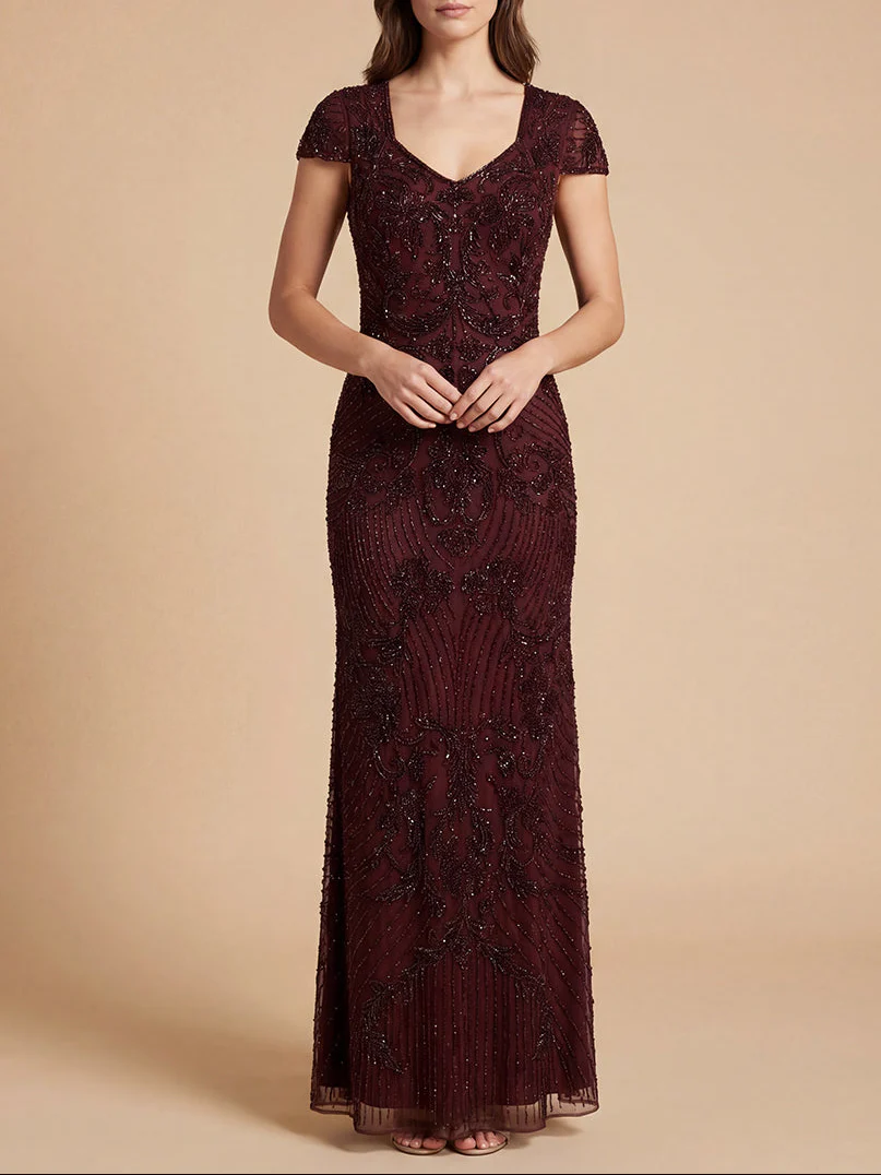 Beaded Cap Sleeve Gown | Lara 28863 - Image 3
