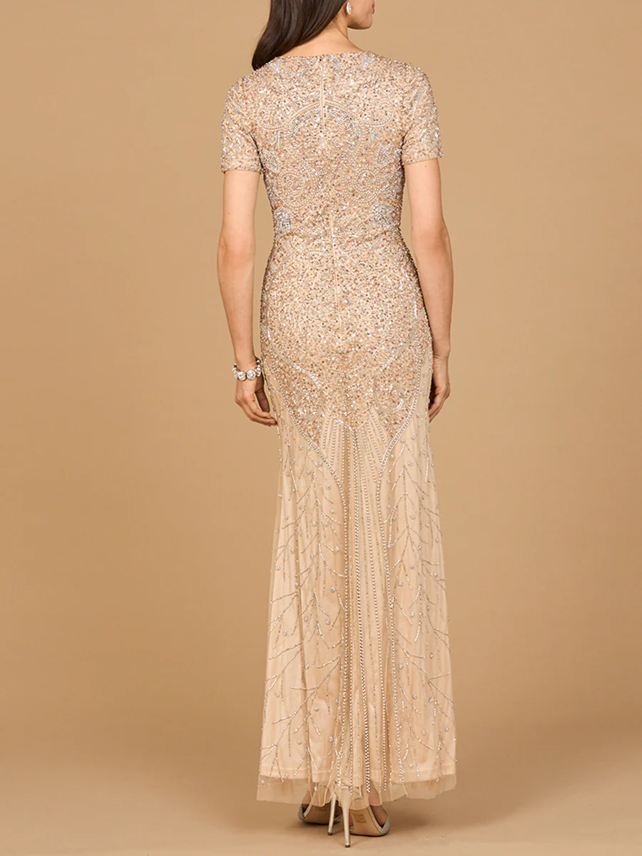 Short Sleeve Sheath Beaded Gown - Image 4