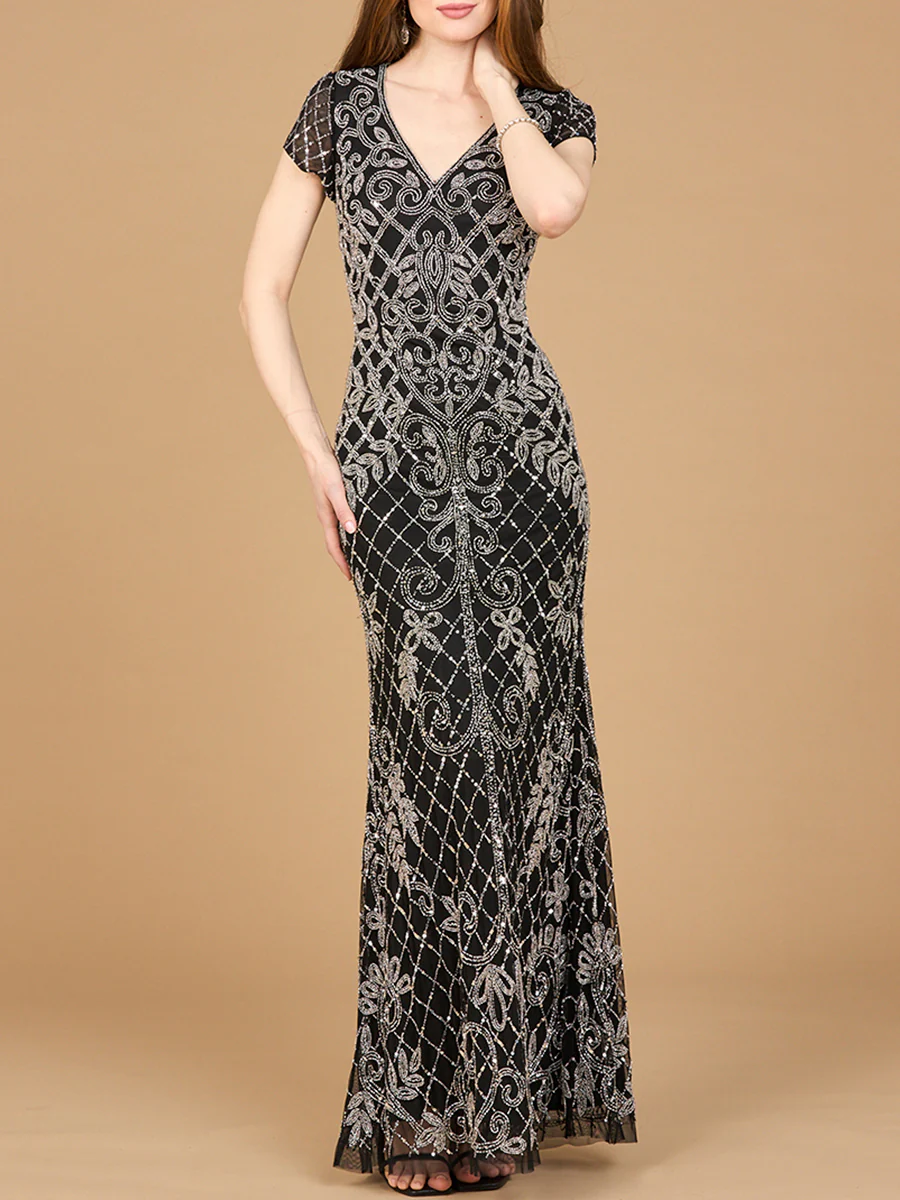 Cap Sleeve Mermaid Beaded Gown - Image 3