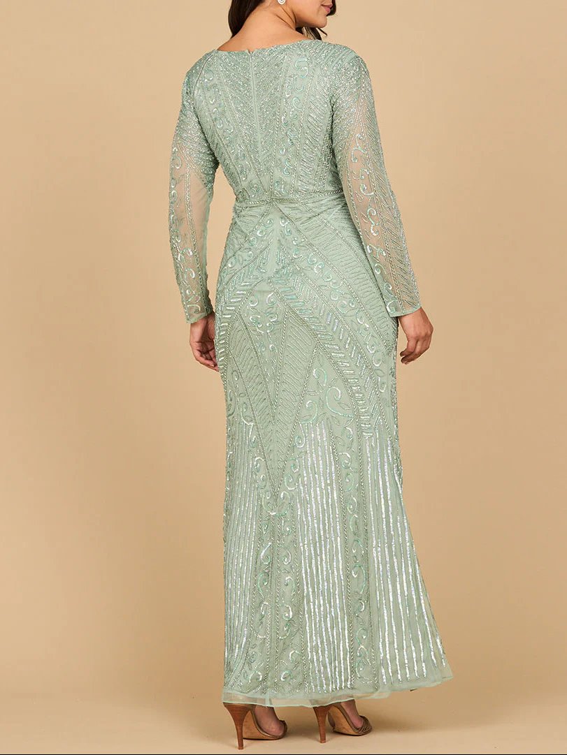 Lara 28875- Long Sleeve Geometric Beaded Gown - Image 2