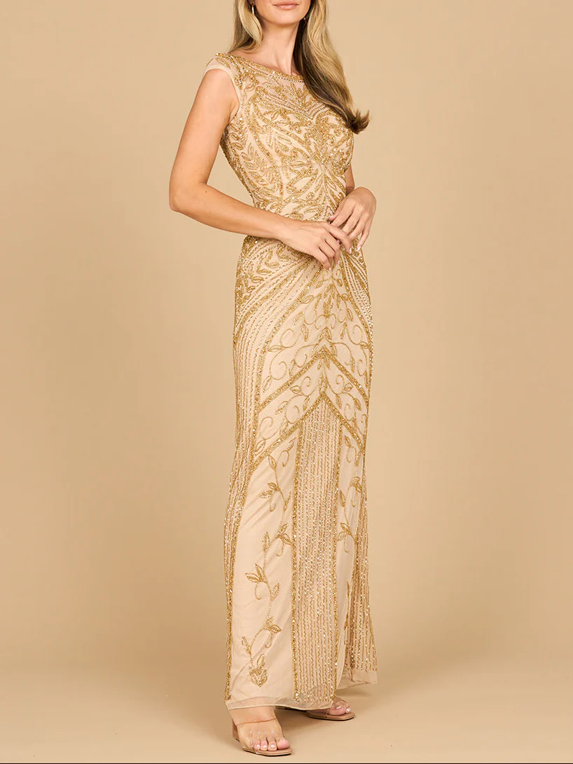 Lara 28876 - Beaded Cap Sleeve Sheath Gown