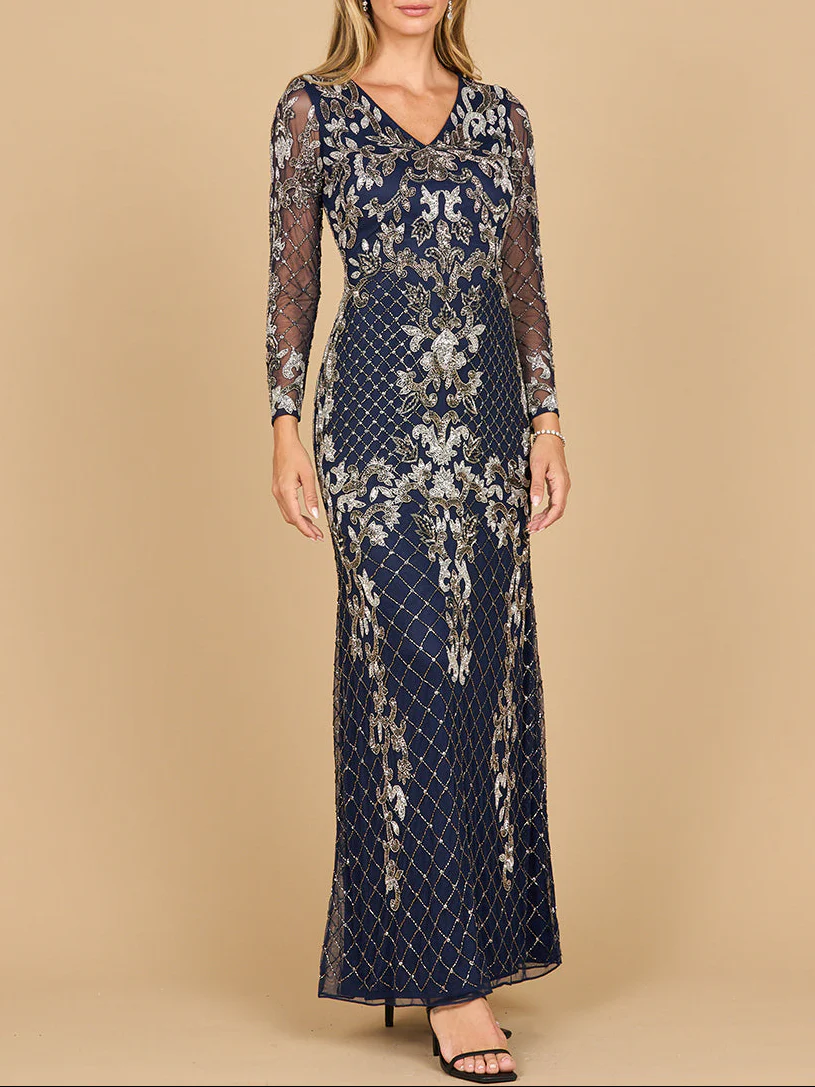 Lara 28877- Long Sleeve Contrast Beaded Gown - Image 2