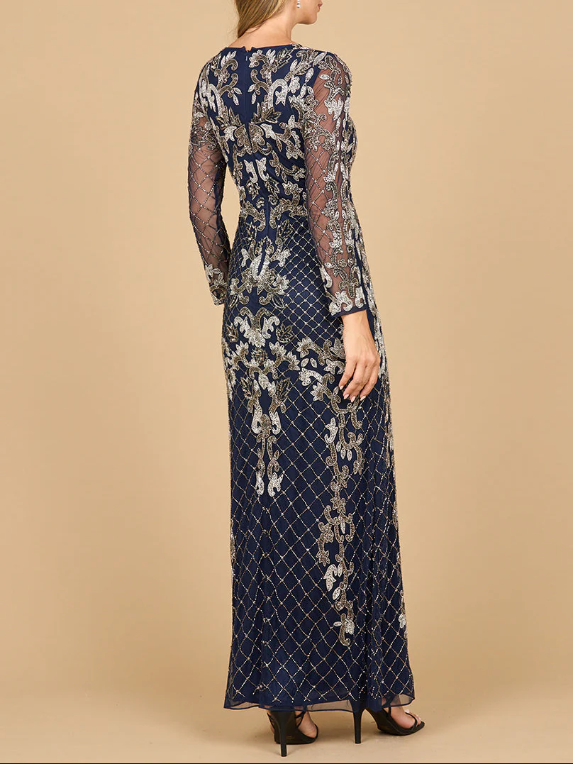 Lara 28877- Long Sleeve Contrast Beaded Gown - Image 4