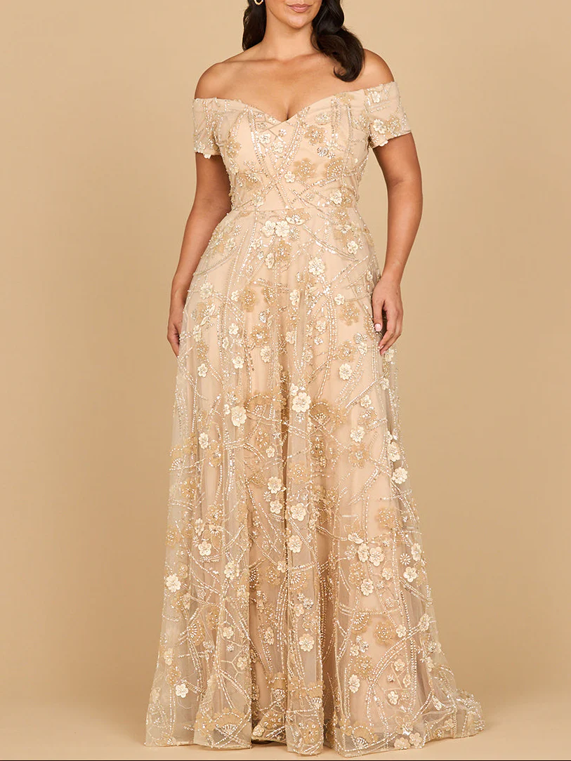 Off Shoulder A-Line Floral Gown | 28882
