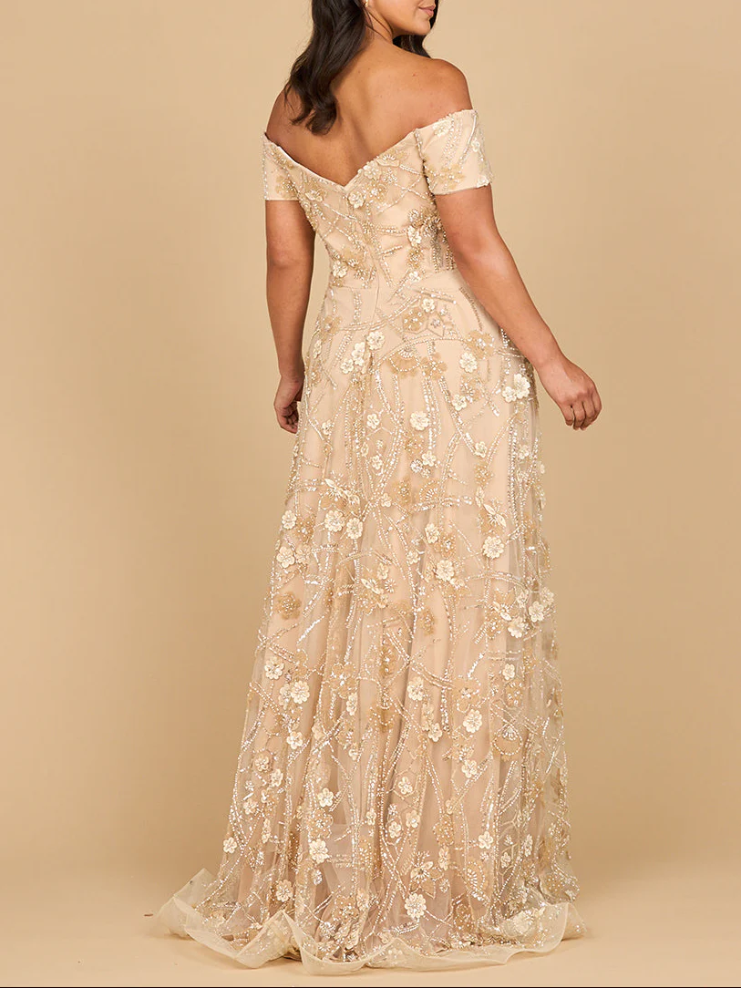 Off Shoulder A-Line Floral Gown | 28882 - Image 3