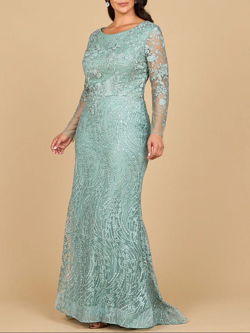 Long Sleeve Gown with Overskirt & Illusion Neckline - Image 4