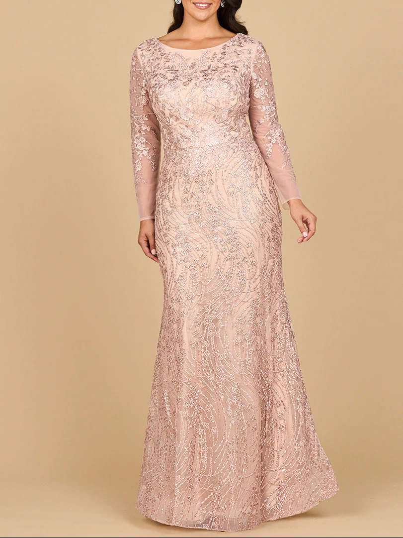 Long Sleeve Gown with Overskirt & Illusion Neckline - Image 5