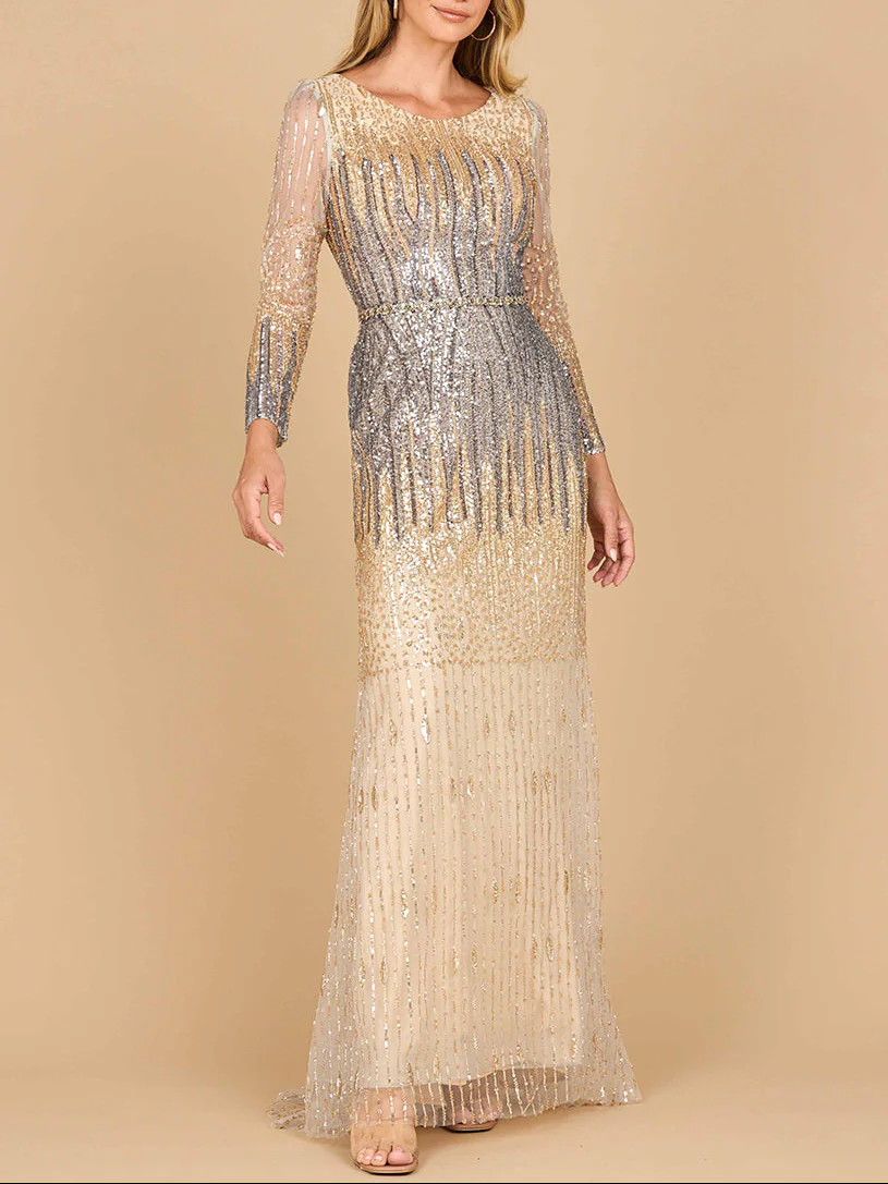 Mermaid, Beaded Long Sleeve Gown | 28886 - Image 2