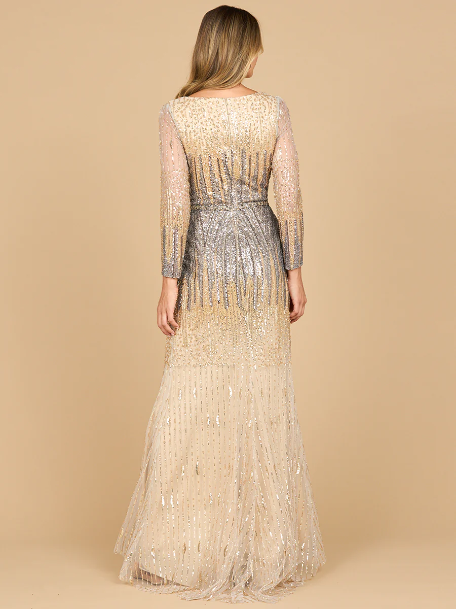 Mermaid, Beaded Long Sleeve Gown | 28886 - Image 3