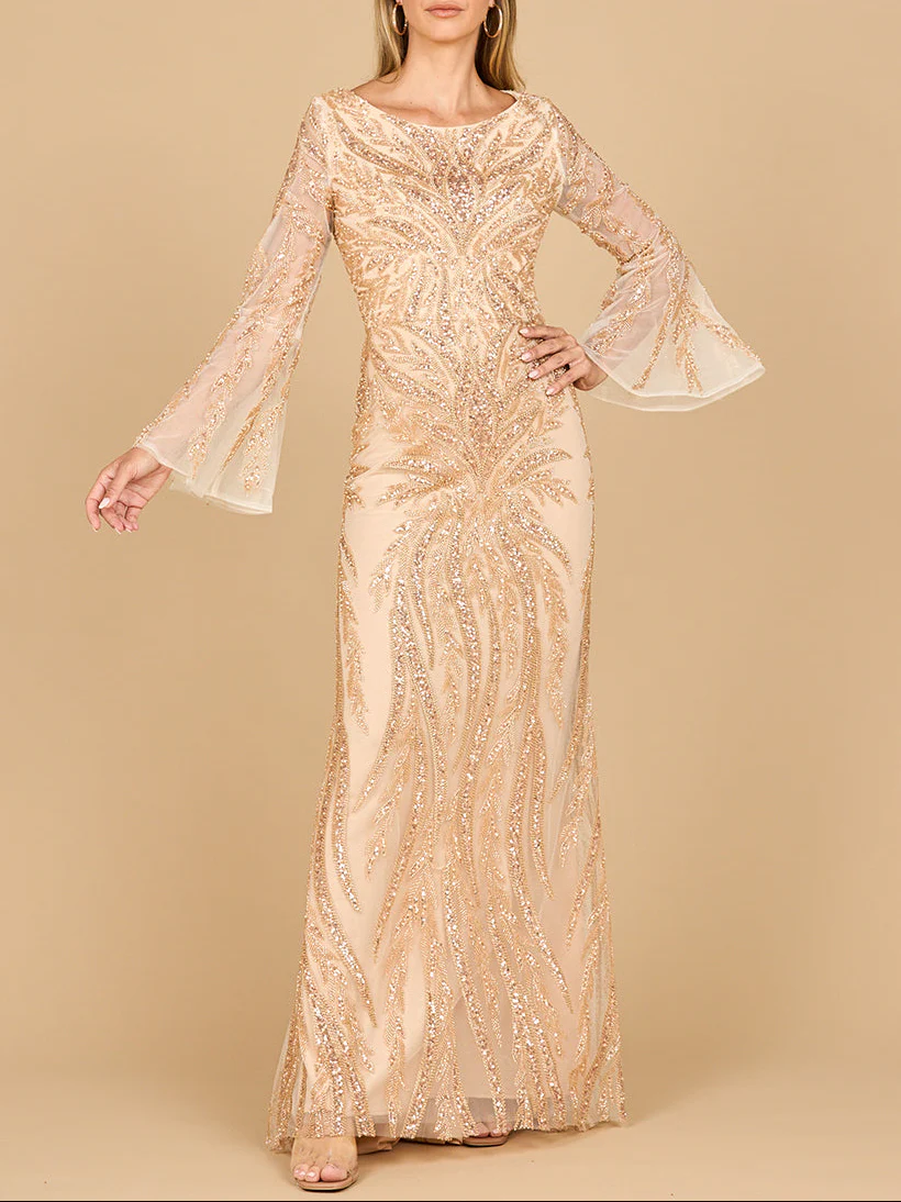 Lara 28887 - High Neck Beaded Dress with Bell Sleeves - Image 2