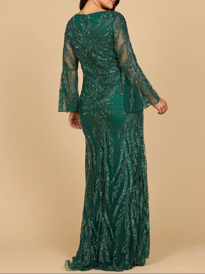 Lara 28887 - High Neck Beaded Dress with Bell Sleeves - Image 5
