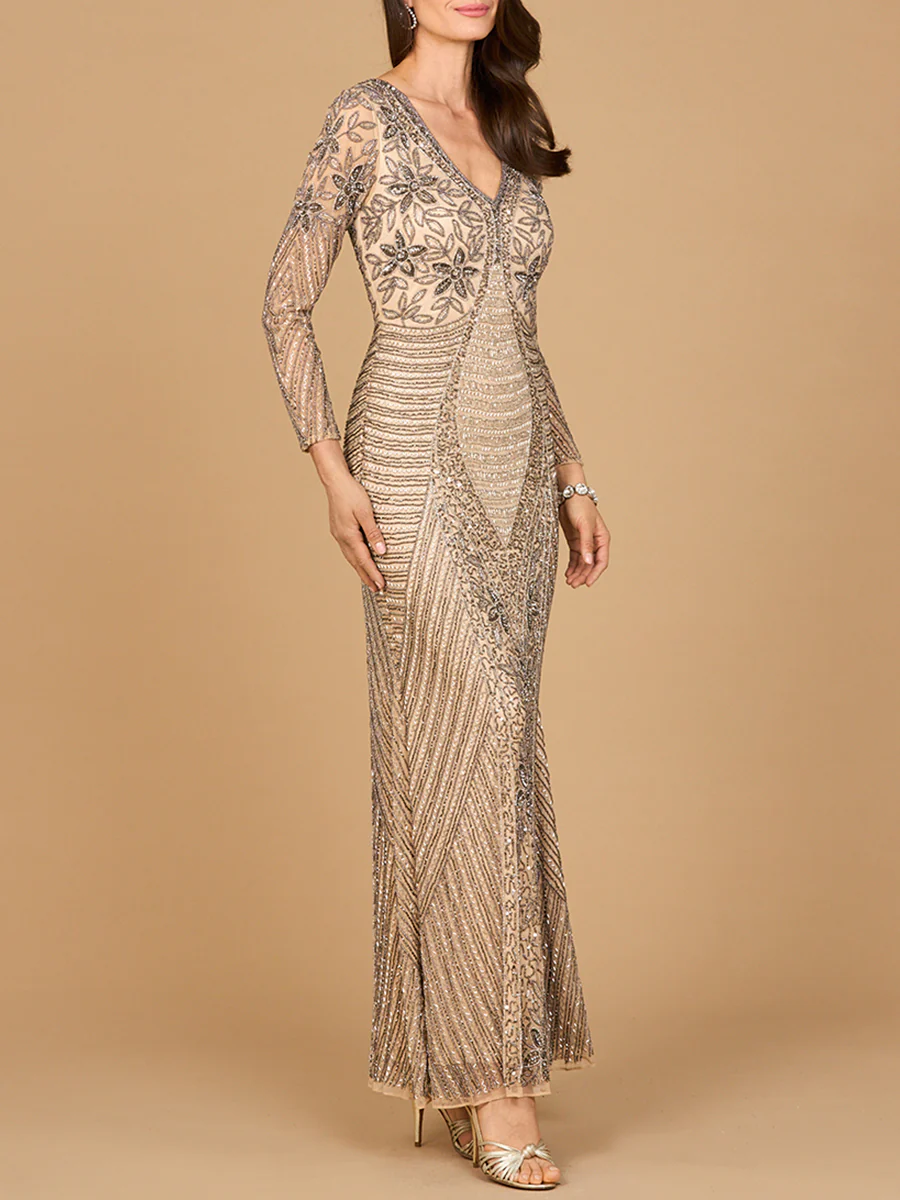 Long Sleeve Beaded Maxi Gown - Image 2