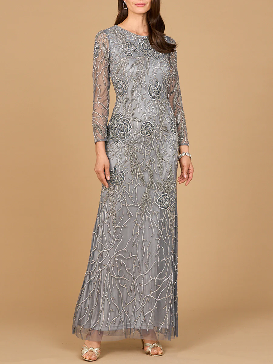 High Neck, Long Sleeve Beaded Gown | 28889