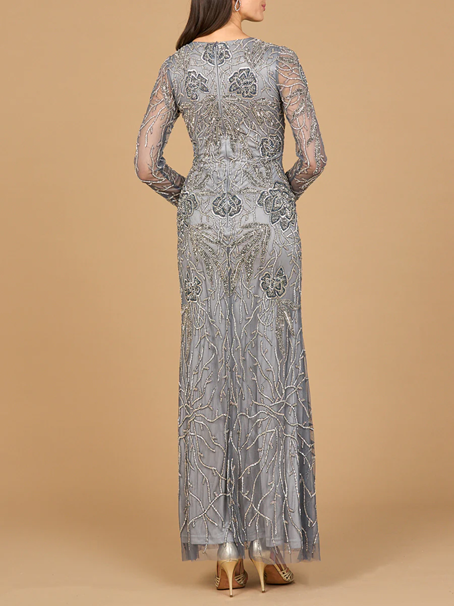 High Neck, Long Sleeve Beaded Gown | 28889 - Image 4