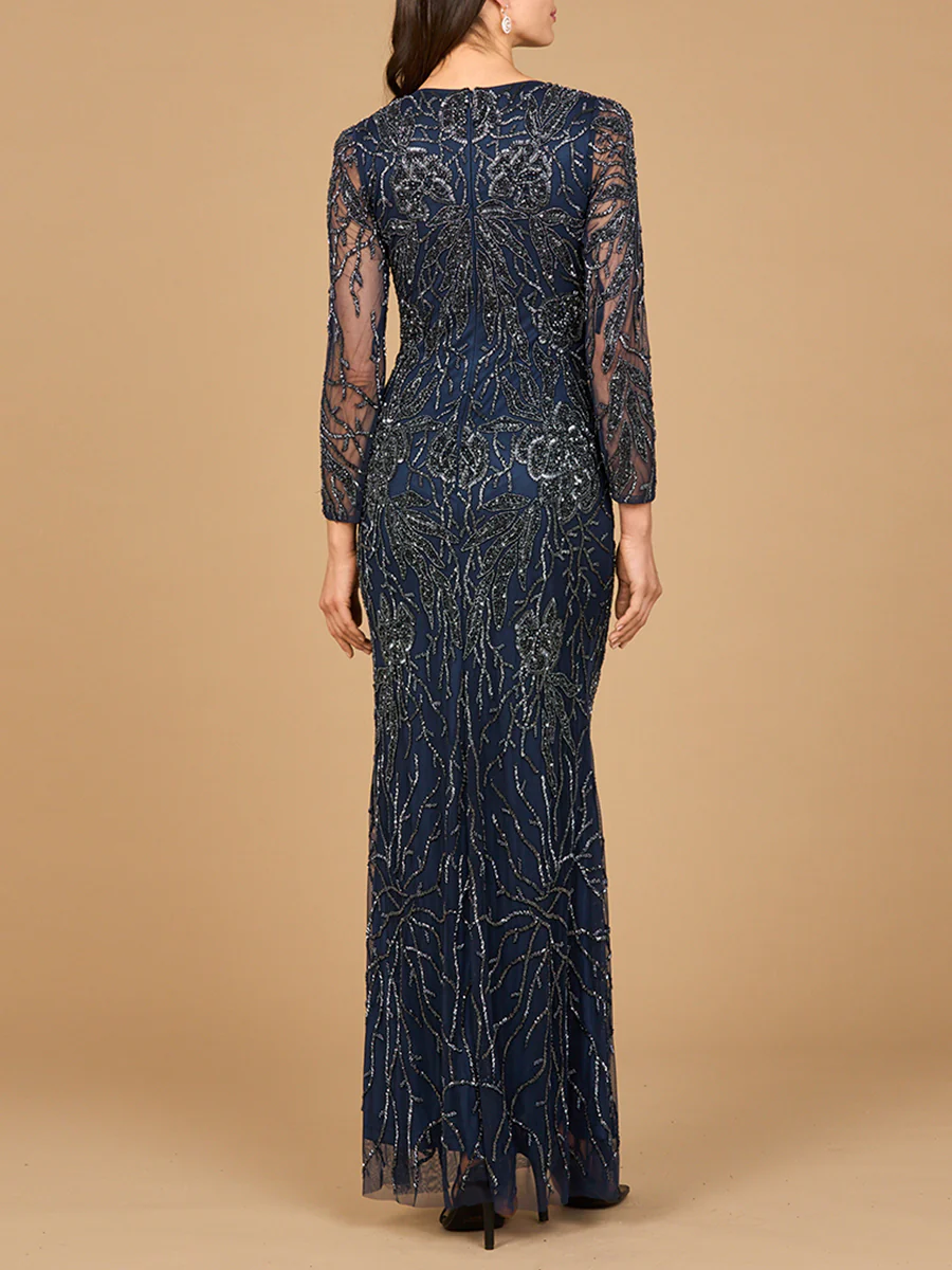 High Neck, Long Sleeve Beaded Gown | 28889 - Image 5
