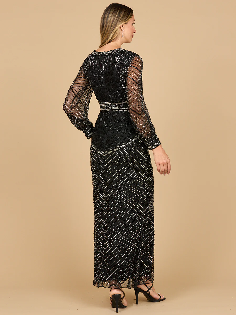 V Neck Beaded Long Sleeve Maxi Dress - Image 4