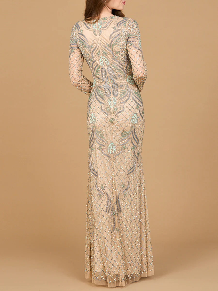 Long Sleeve Beaded Gown - Image 2
