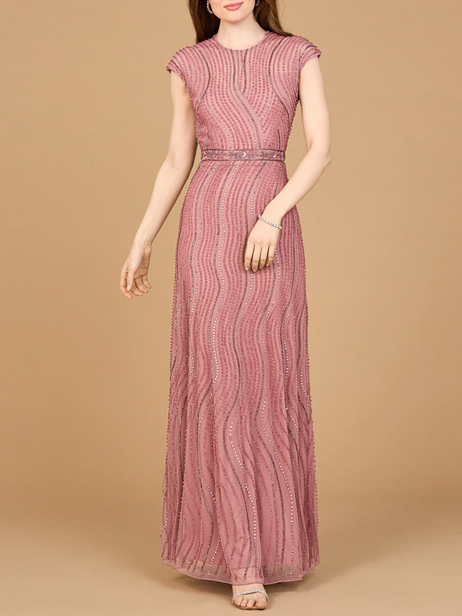 Cap Sleeve, Illusion Neck Beaded Gown - Image 2