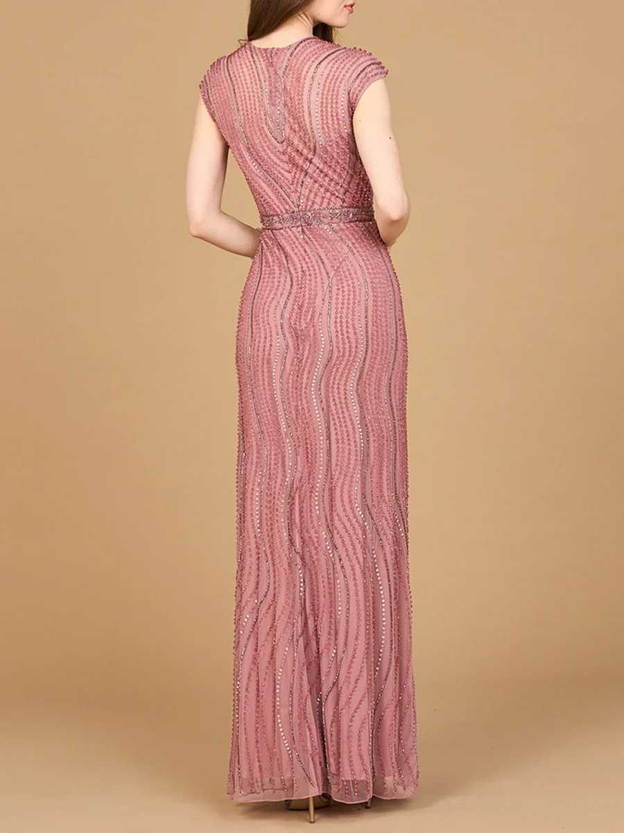 Cap Sleeve, Illusion Neck Beaded Gown - Image 3