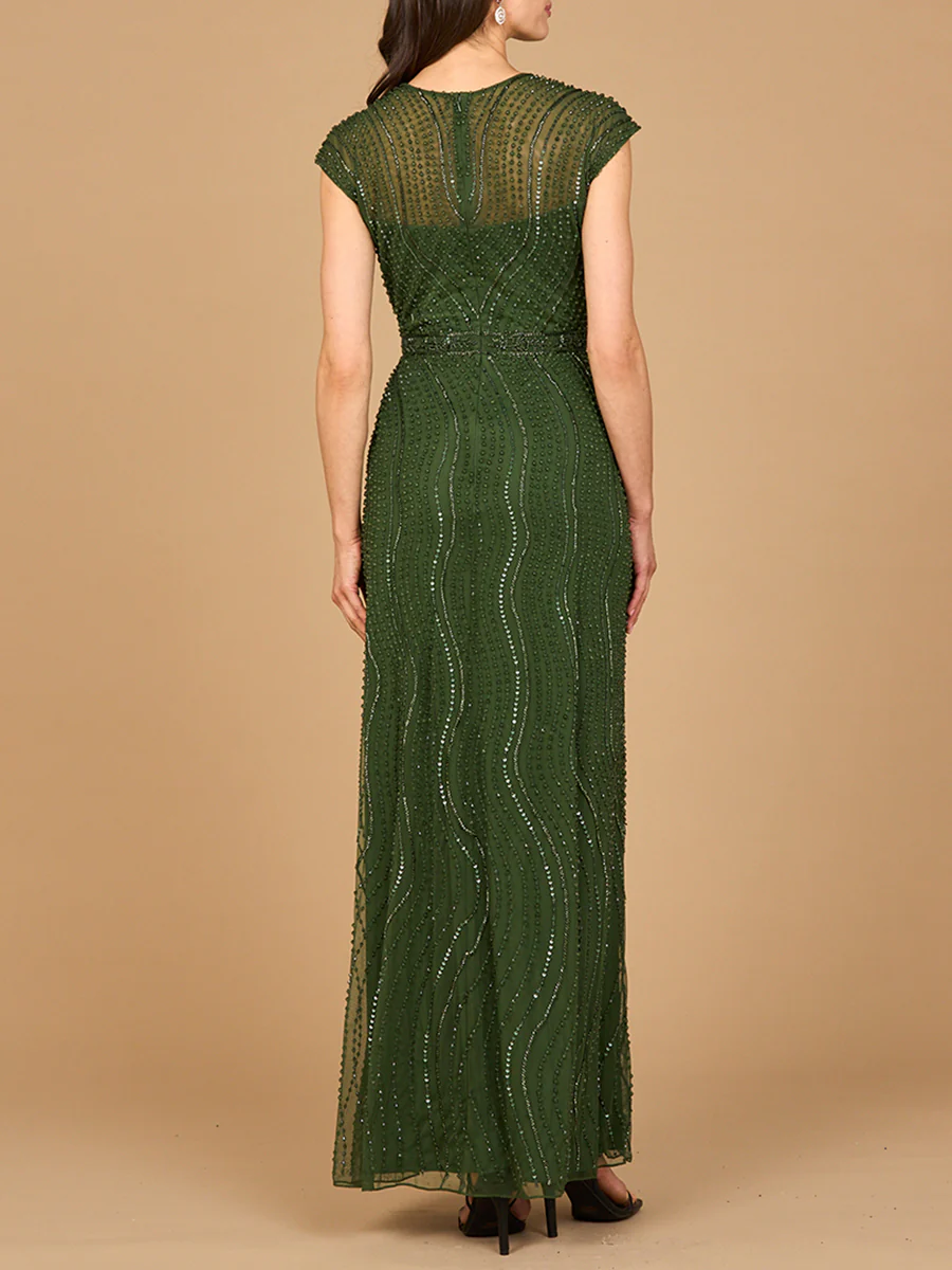 Cap Sleeve, Illusion Neck Beaded Gown - Image 4