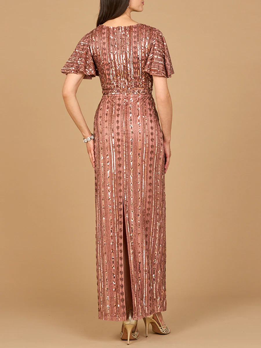 Fully Beaded Gown with Flutter Sleeves - Image 2