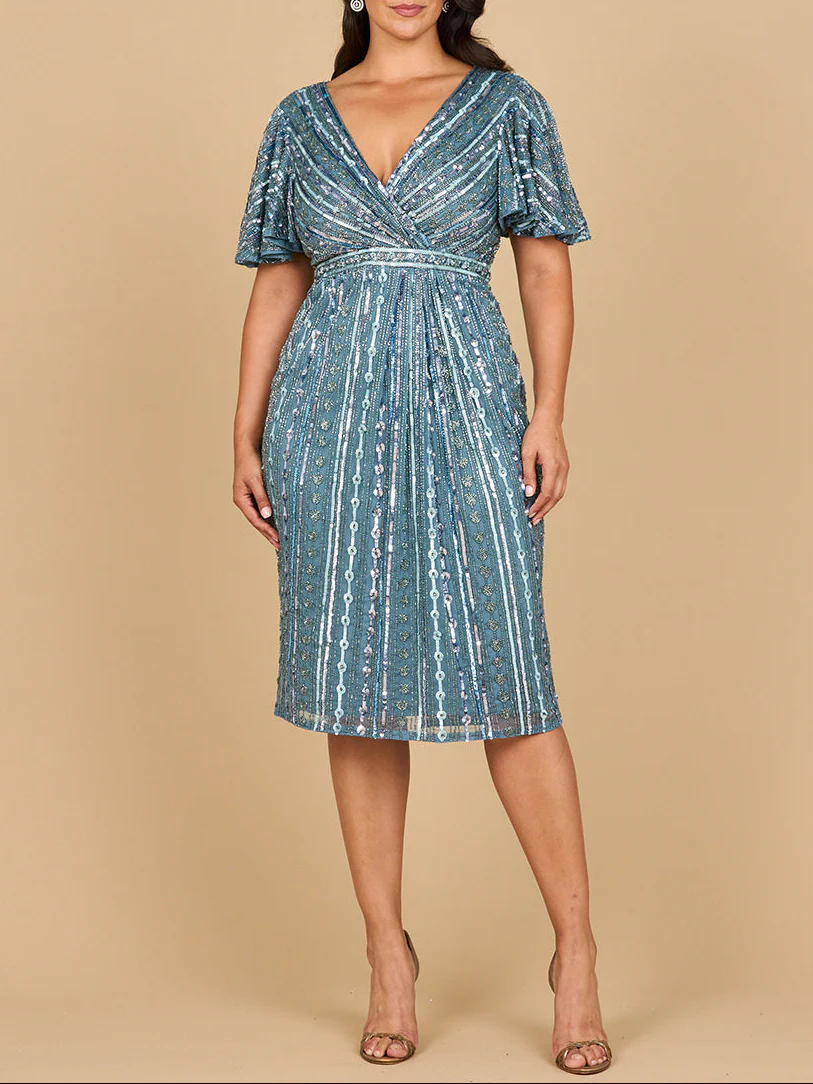 Beaded Midi Dress with Flutter Sleeves - Image 5