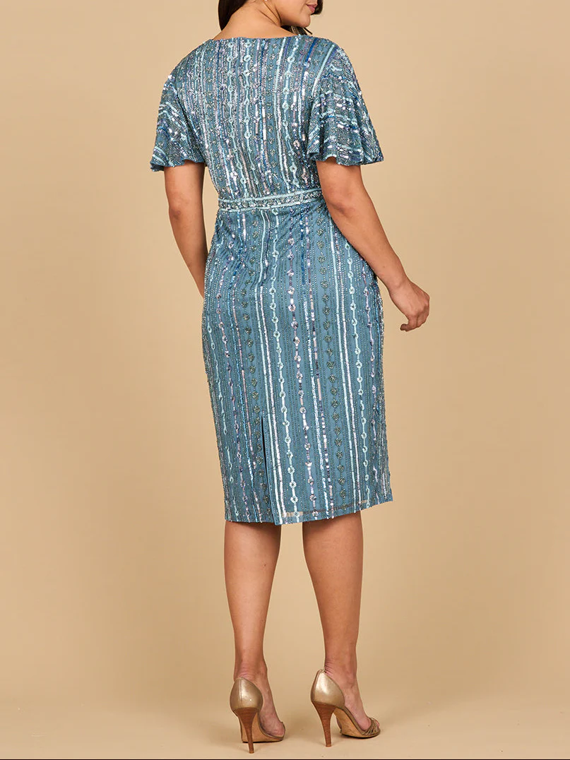 Beaded Midi Dress with Flutter Sleeves - Image 6