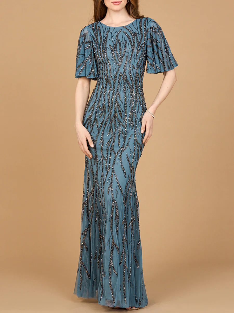 Beaded Gown with Flutter Sleeves - Image 4