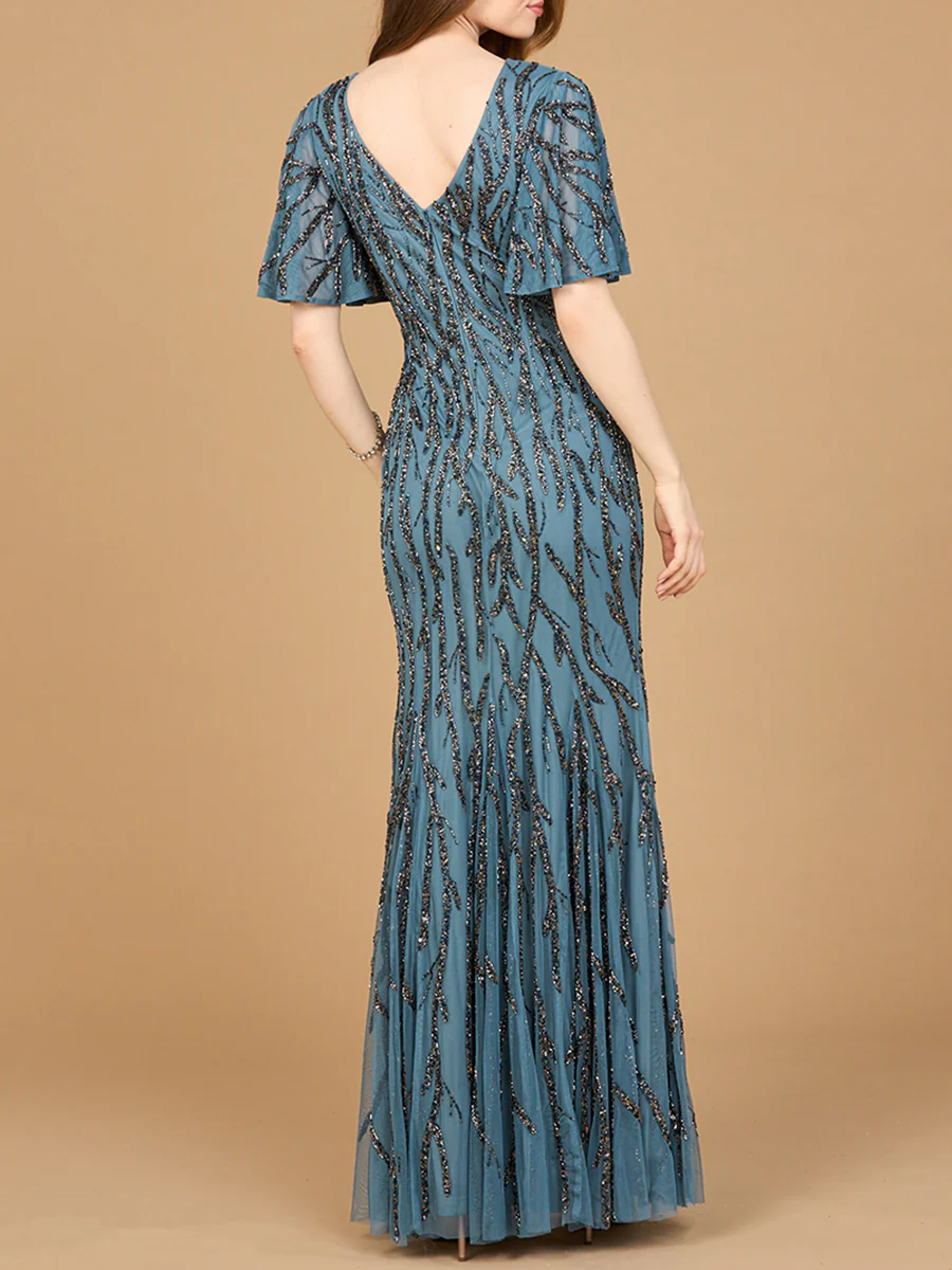 Beaded Gown with Flutter Sleeves - Image 5