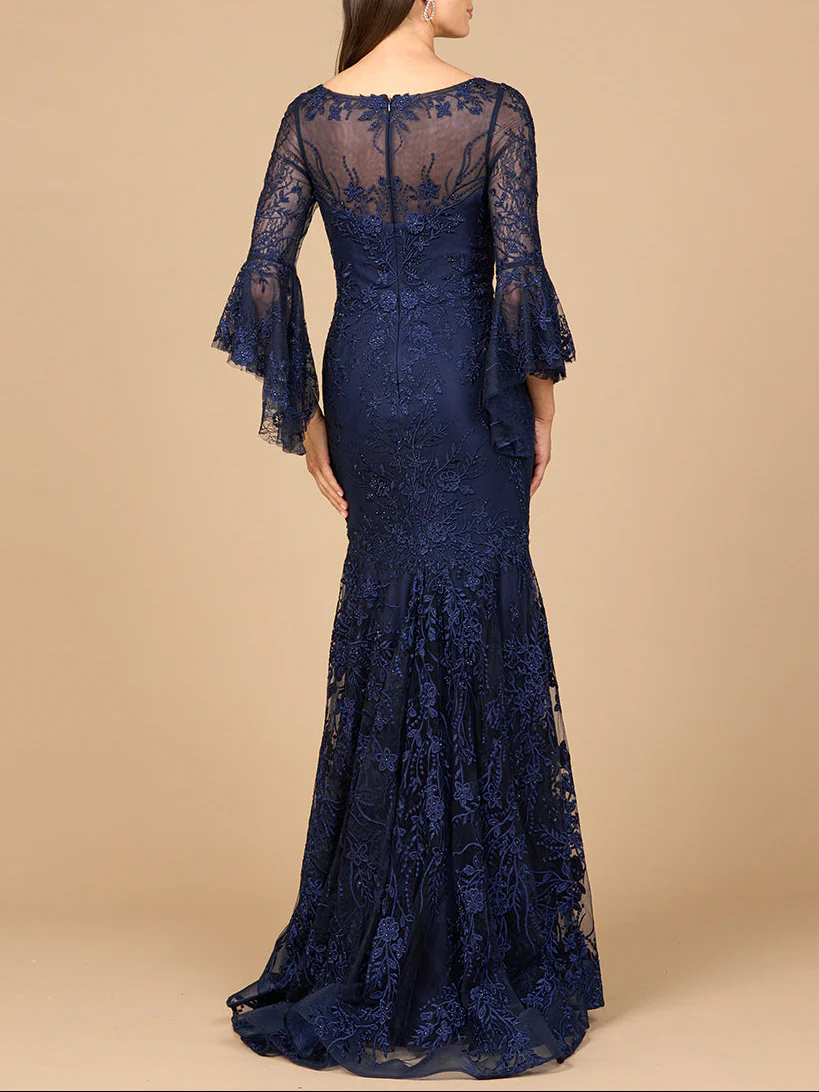 Illusion Neck, Long Bell Sleeve Gown - Image 3