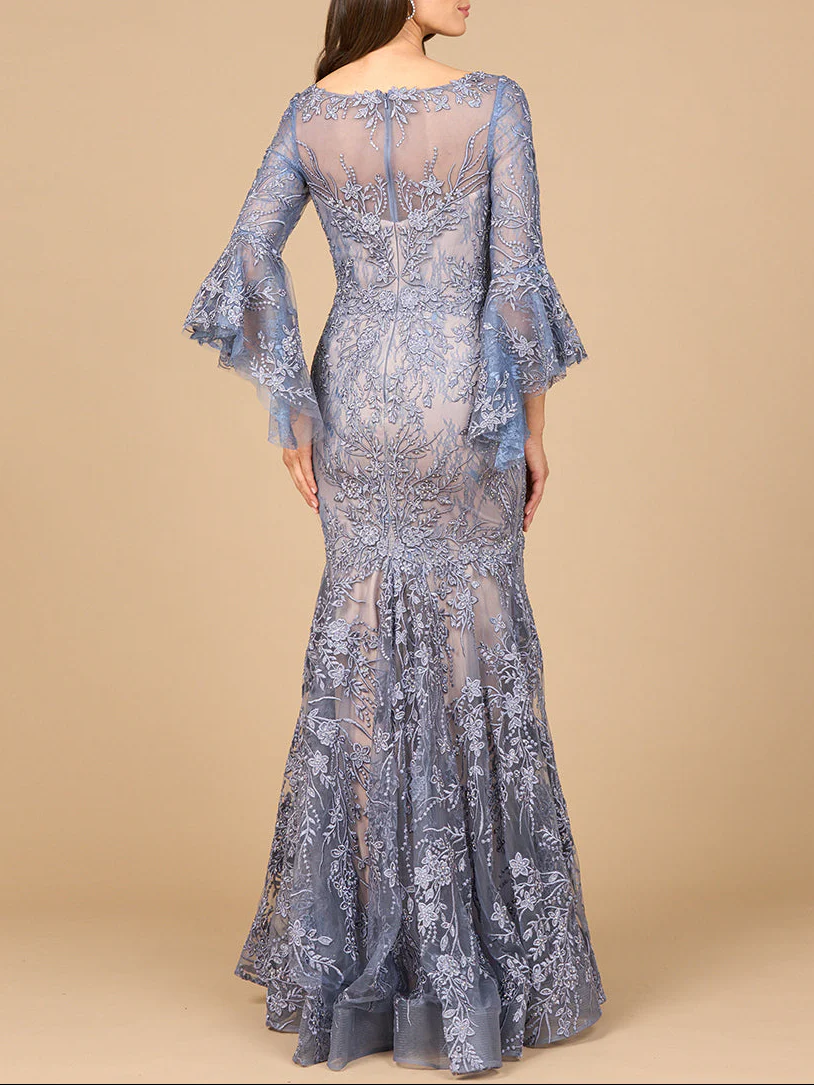 Illusion Neck, Long Bell Sleeve Gown - Image 5