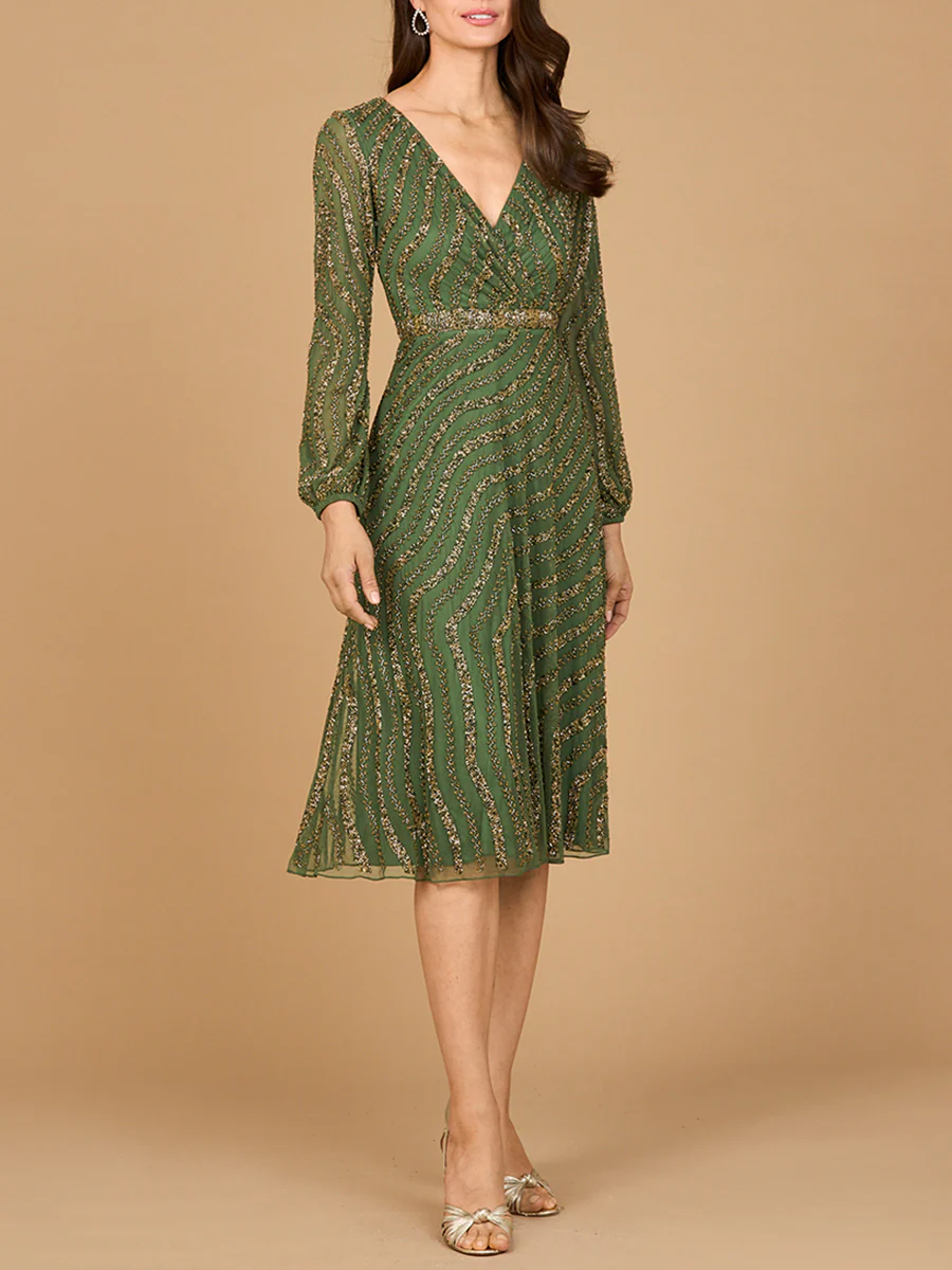 Beaded Midi Dress with Long Sleeves - Image 3