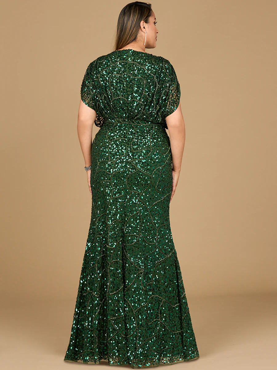 Beaded Gown with Draped Cape Sleeves - Image 4
