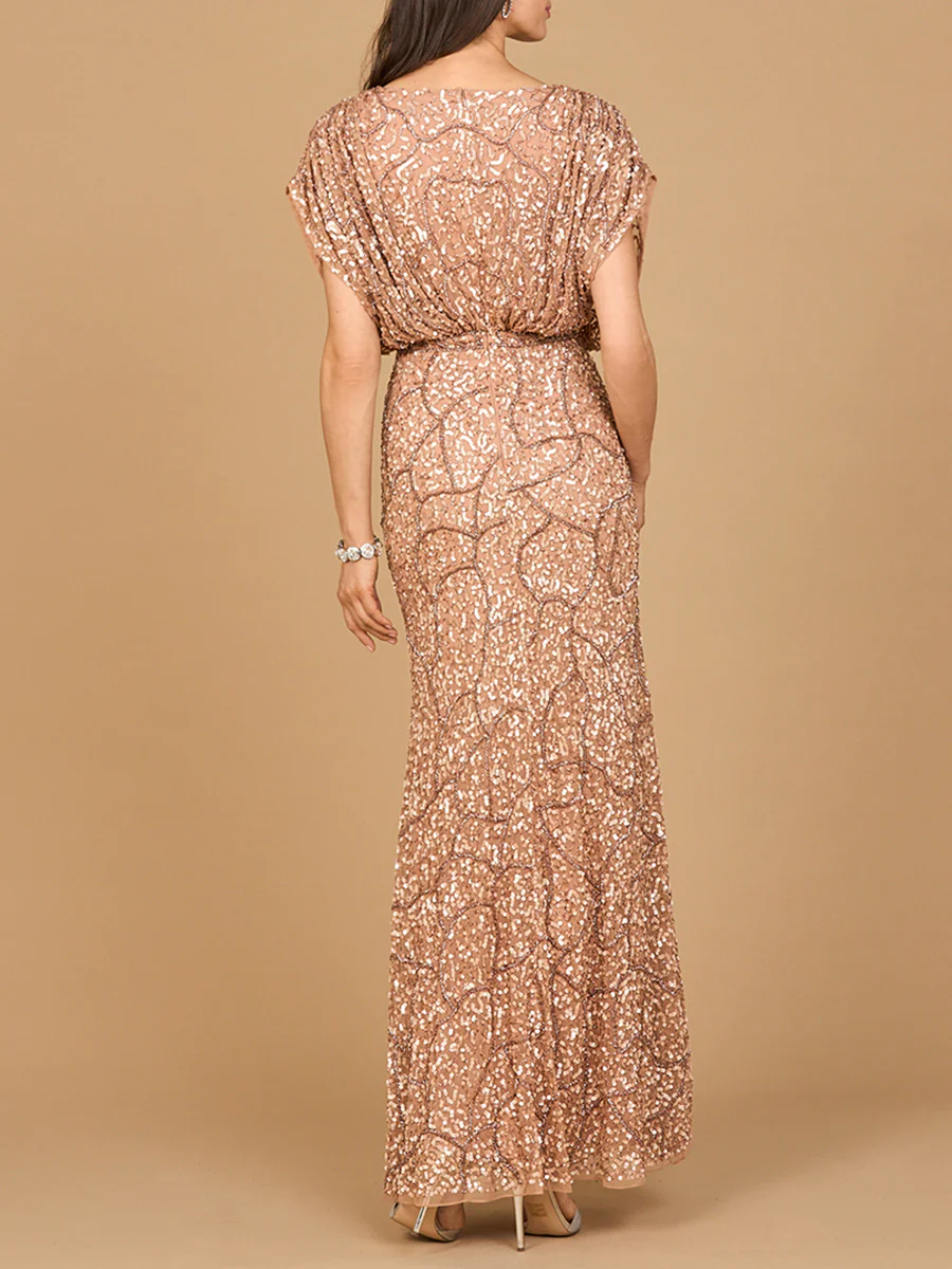 Beaded Gown with Draped Cape Sleeves - Image 6
